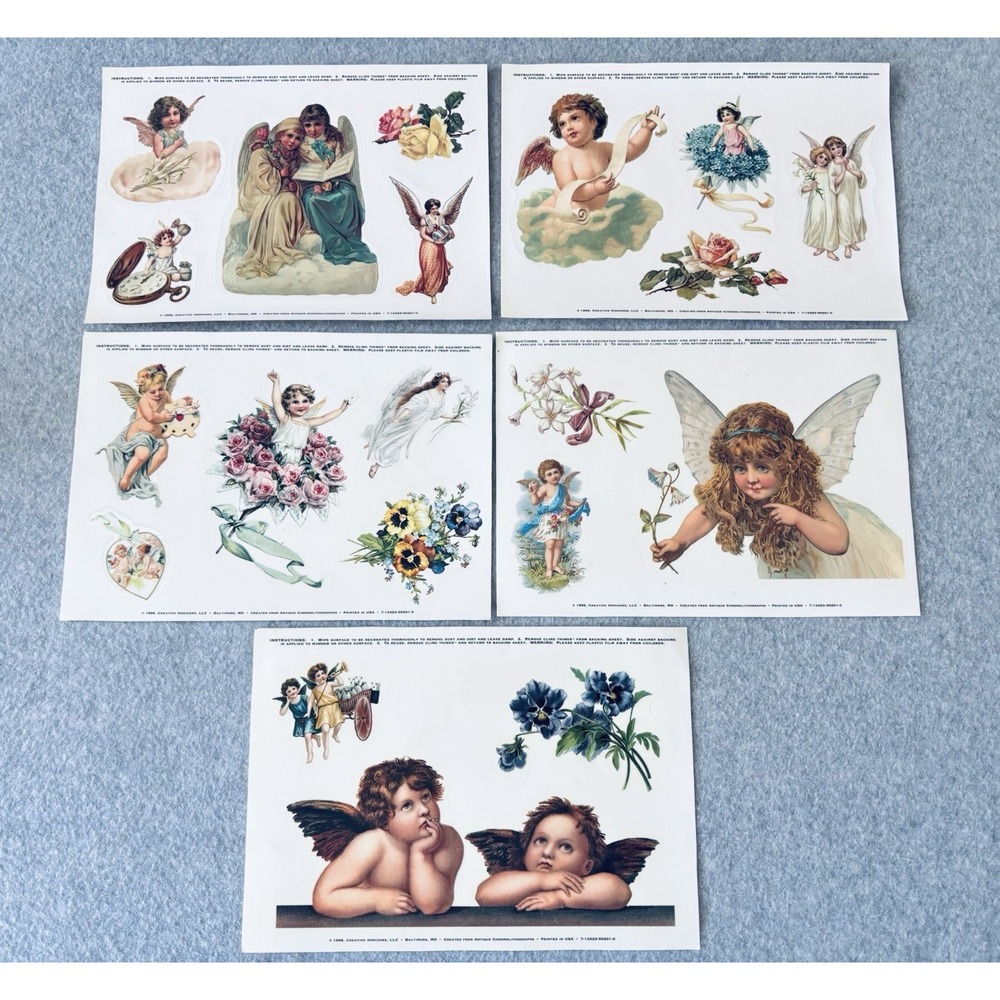 5 Sheet Window Decals Static Cling 1996 Creative Horizons Angels Cherubs Vintage